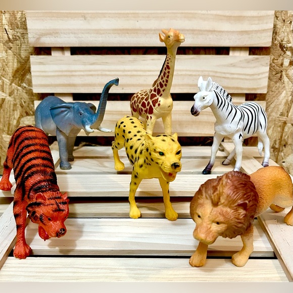Safari animal play set (6) Giraffe,Elephant,Zebra,Tiger, Lion,Leopard - Picture 3 of 4
